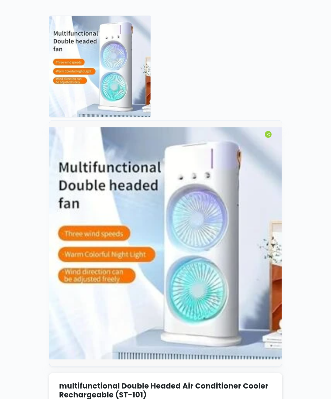 ❄️ Multifunctional Double Headed Air Conditioner Cooler Rechargeable 🔋🌬️ | 3 Speed | Night Light | Portable Mini AC Fan 💨✨