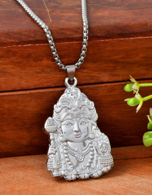 Krishna Pendant Silver Chain Necklace Set (1)