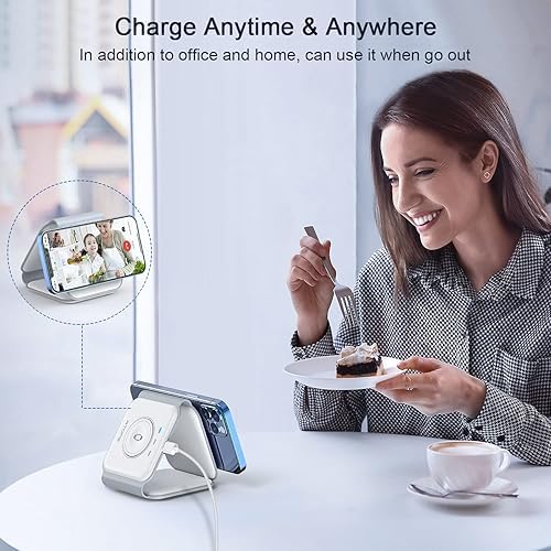 3 in 1 Magnetic Foldable MagSafe Compatible Wireless Charger | Ultra-Fast Travel Charging Station Pad Dock for Apple Watch iPhone 16 15 14 13 12 Pro Max Plus & Airpod