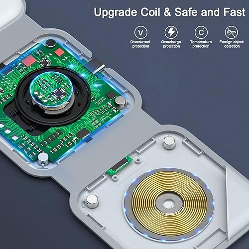 3 in 1 Magnetic Foldable MagSafe Compatible Wireless Charger | Ultra-Fast Travel Charging Station Pad Dock for Apple Watch iPhone 16 15 14 13 12 Pro Max Plus & Airpod