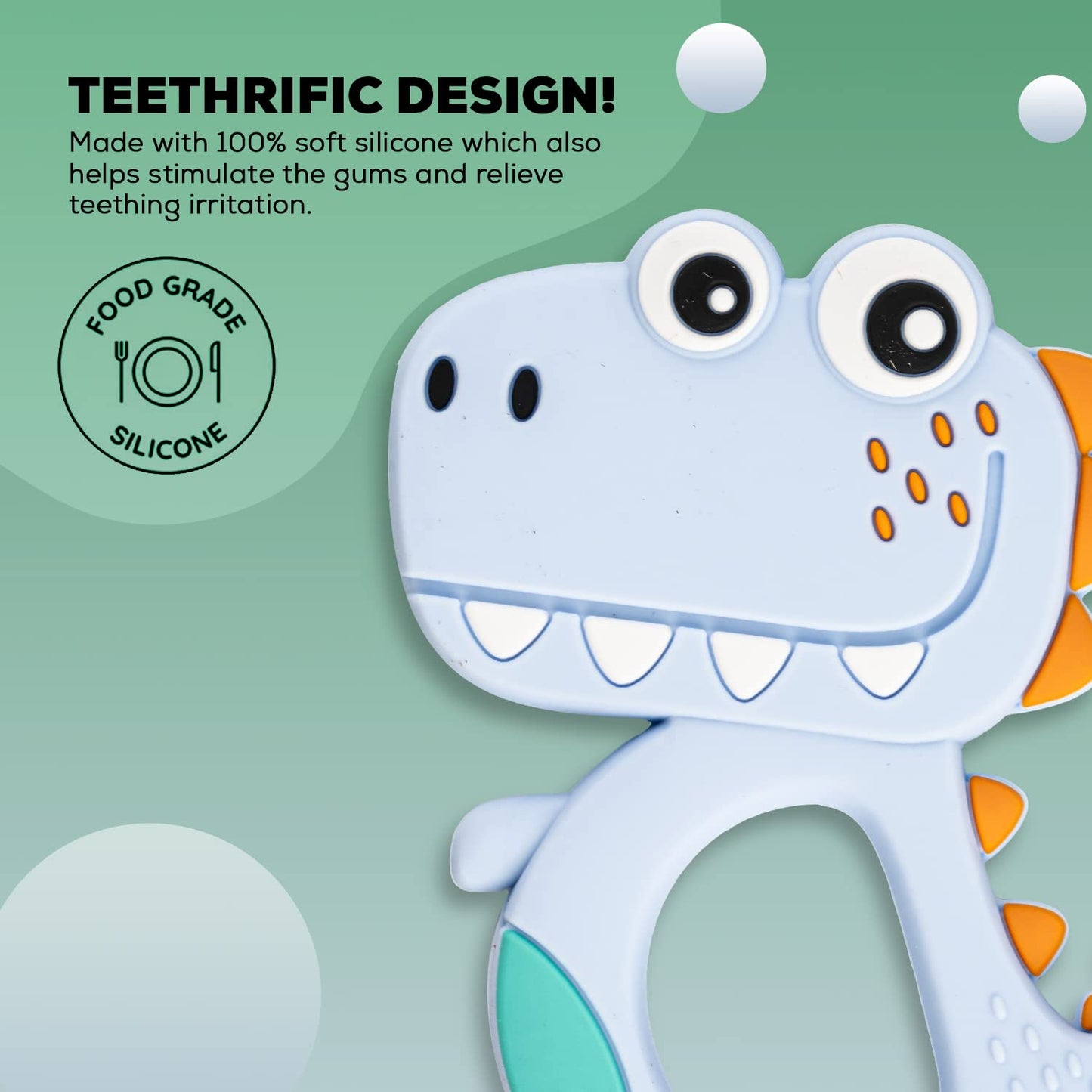 Silicone Dinosaur Teether For Baby (1 Pc  Mix Design  Color)  (1)