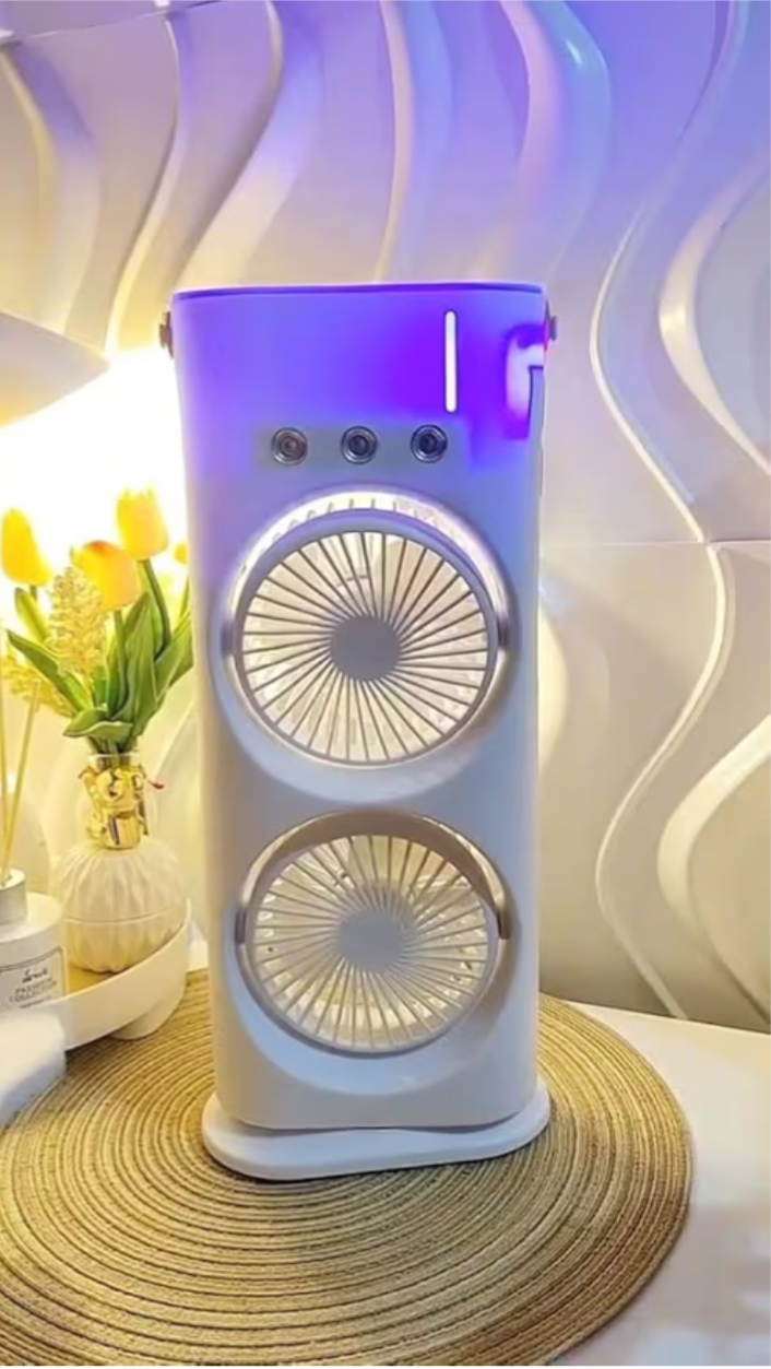 ❄️ Multifunctional Double Headed Air Conditioner Cooler Rechargeable 🔋🌬️ | 3 Speed | Night Light | Portable Mini AC Fan 💨✨