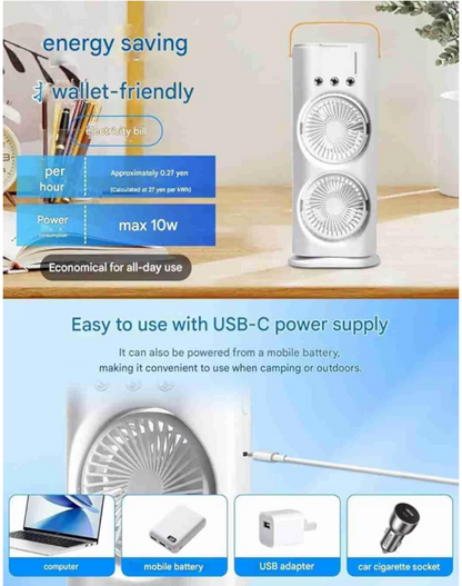 ❄️ Multifunctional Double Headed Air Conditioner Cooler Rechargeable 🔋🌬️ | 3 Speed | Night Light | Portable Mini AC Fan 💨✨