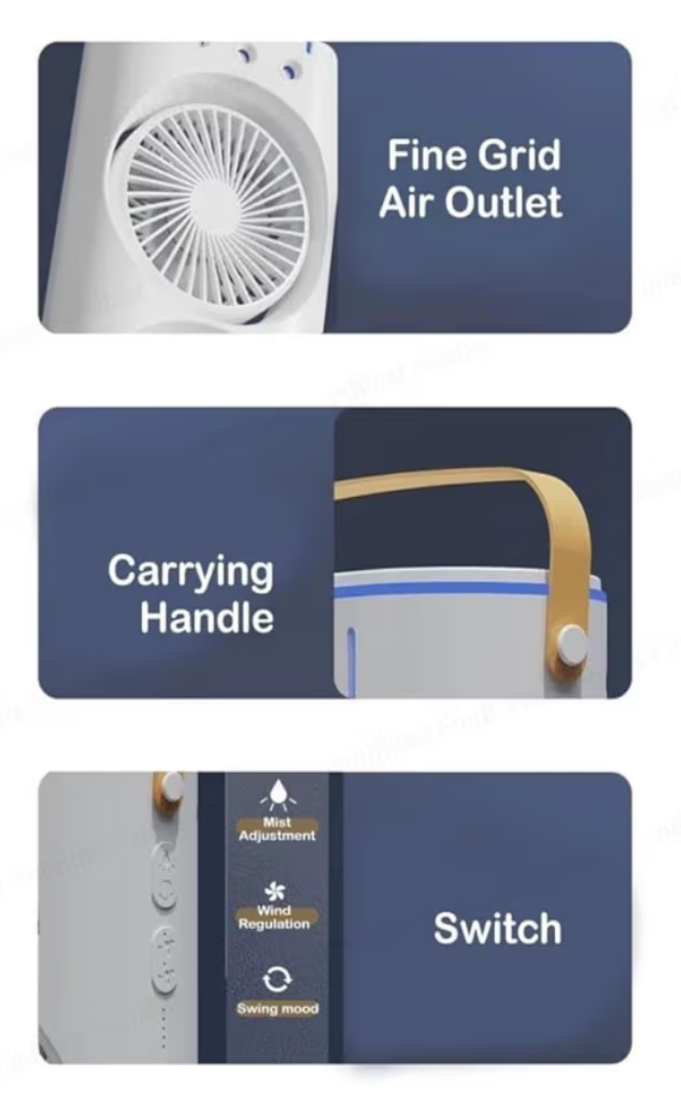 ❄️ Multifunctional Double Headed Air Conditioner Cooler Rechargeable 🔋🌬️ | 3 Speed | Night Light | Portable Mini AC Fan 💨✨