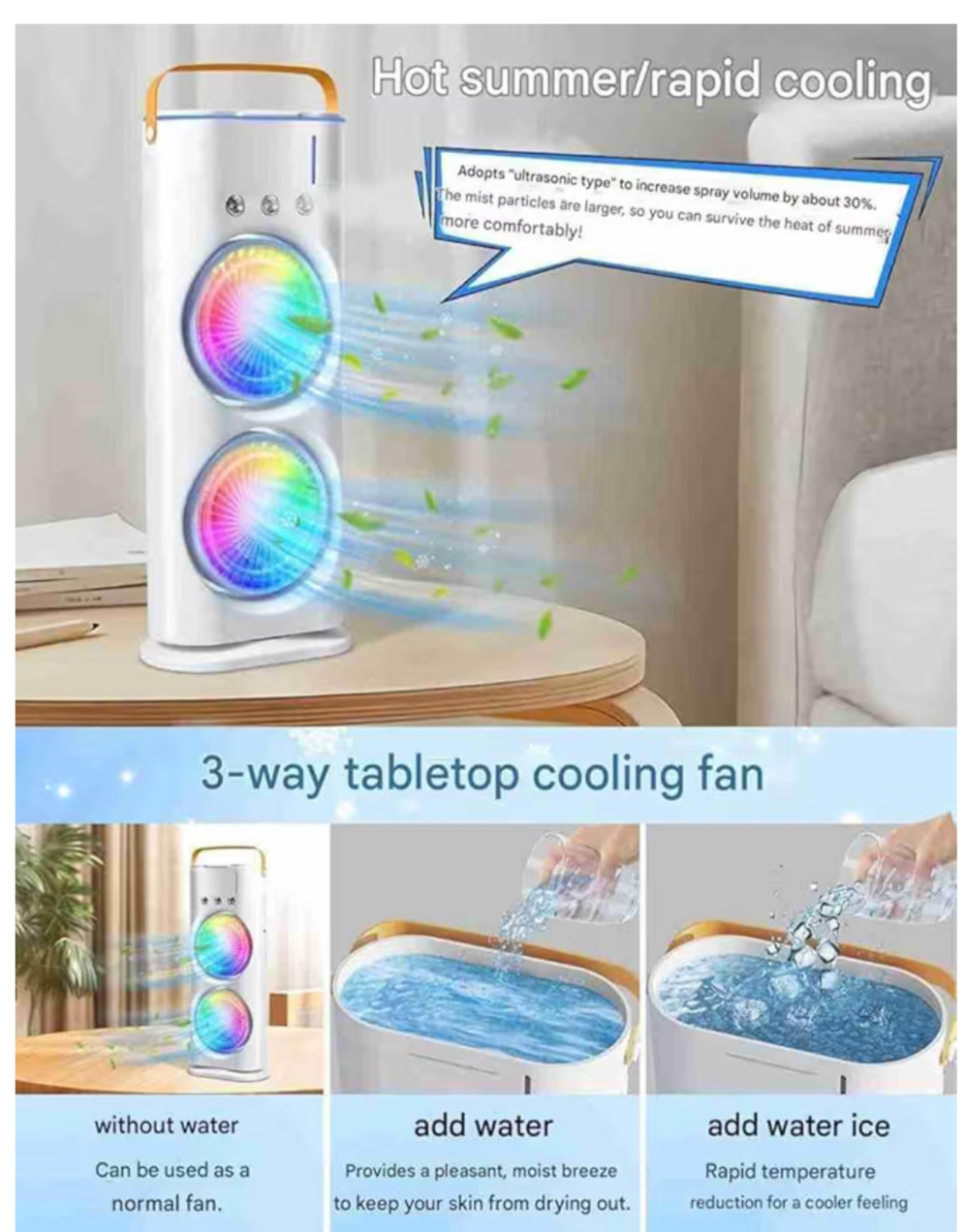 ❄️ Multifunctional Double Headed Air Conditioner Cooler Rechargeable 🔋🌬️ | 3 Speed | Night Light | Portable Mini AC Fan 💨✨