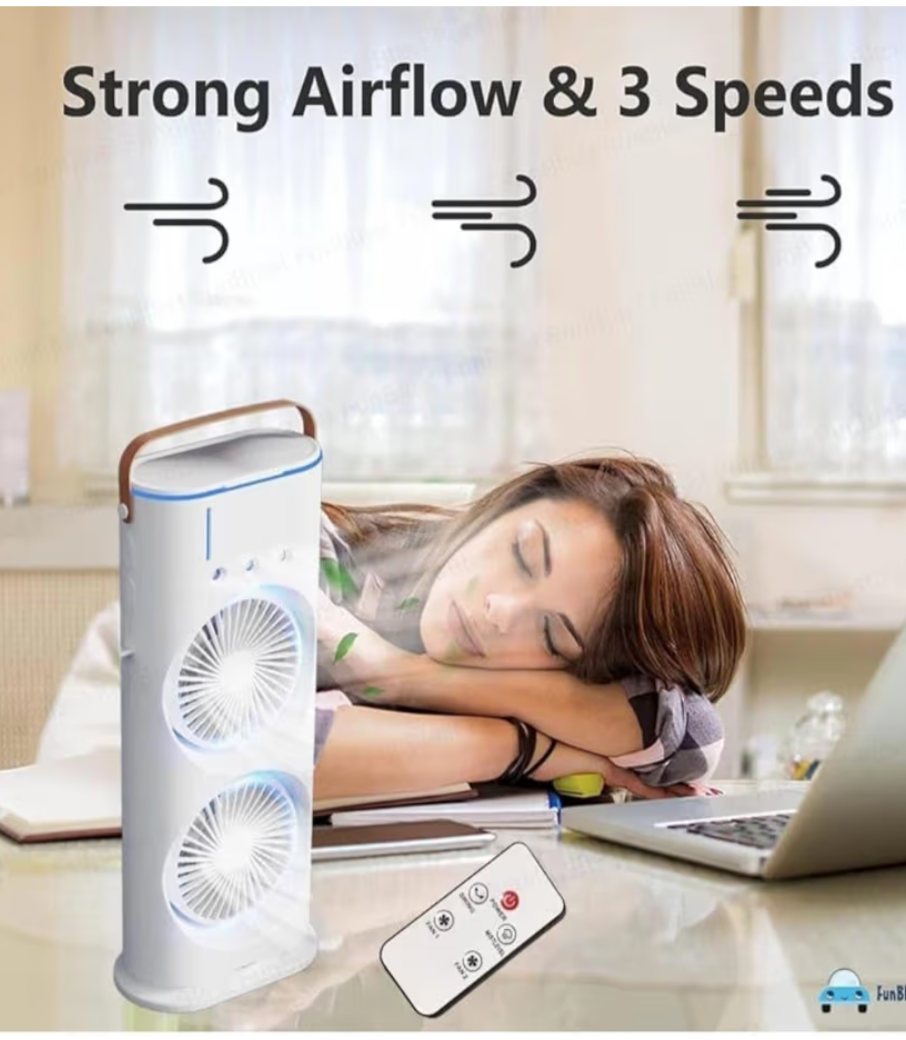 ❄️ Multifunctional Double Headed Air Conditioner Cooler Rechargeable 🔋🌬️ | 3 Speed | Night Light | Portable Mini AC Fan 💨✨