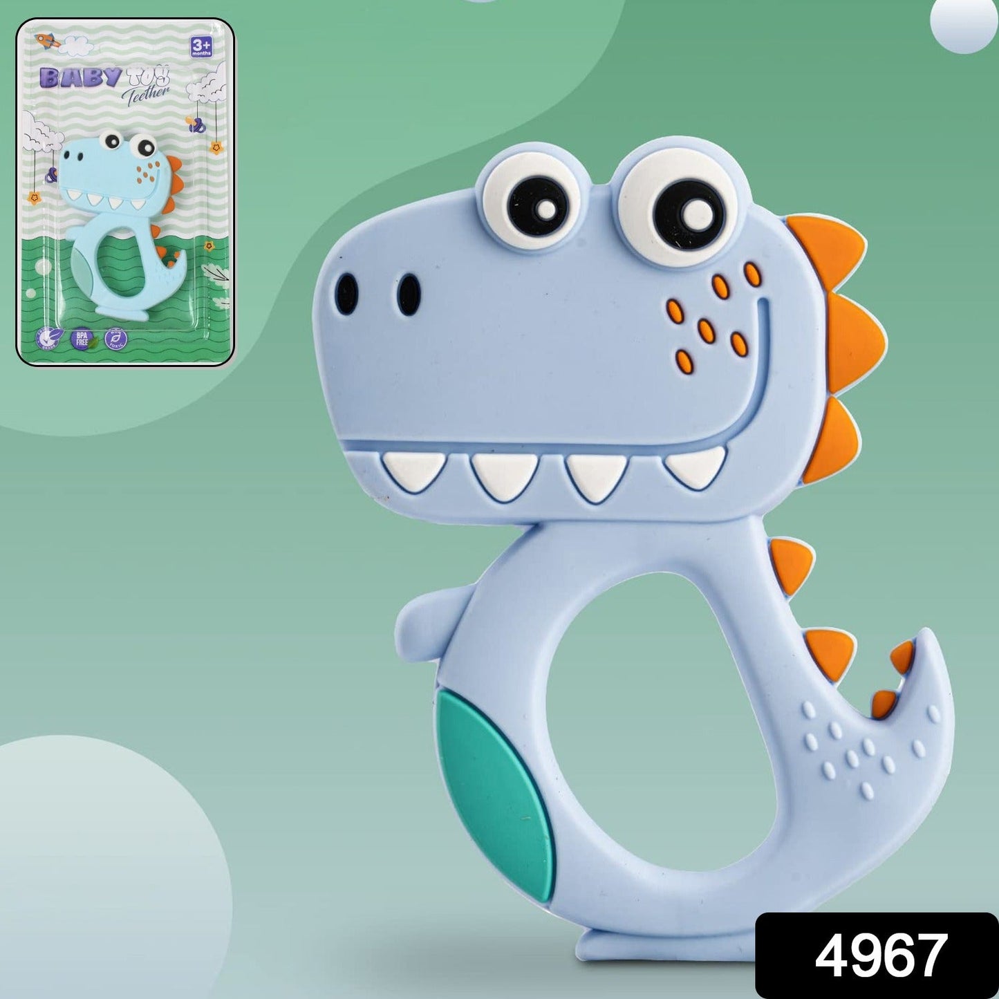 Silicone Dinosaur Teether For Baby (1 Pc  Mix Design  Color)  (1)