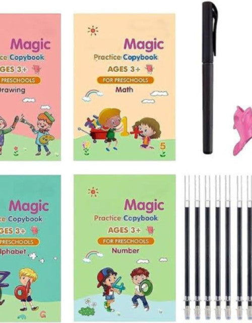 Magic Book for Kids, Sink Magic Practice CopyBook, (4 Books+10 Refills+1 Pen+1 Grip) ( Pack Of 1 )  (1)
